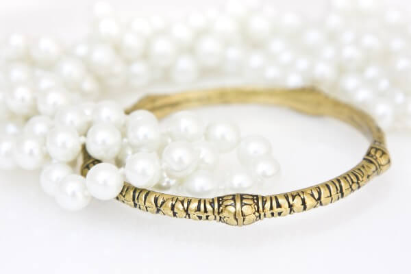 brass bracelet with imitation pearls